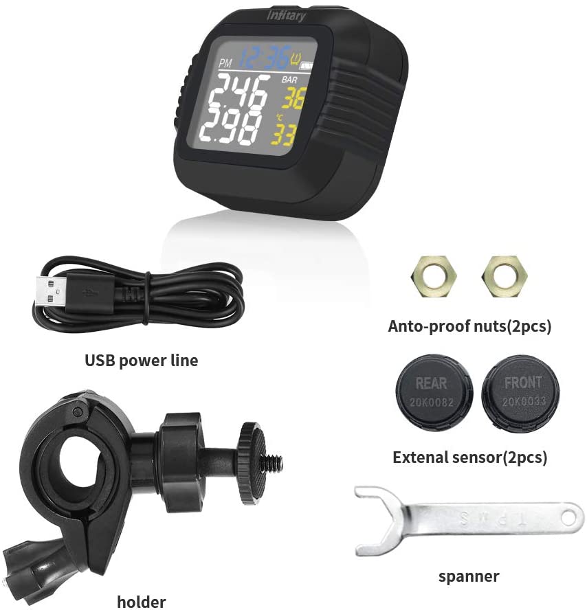 Infitary Motorcycle TPMS Tire  - đánh giá và giá Tire Pressure Monitor