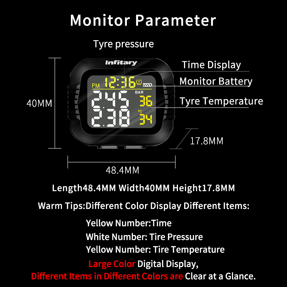 Infitary Motorcycle TPMS Tire  - đánh giá và giá Tire Pressure Monitor