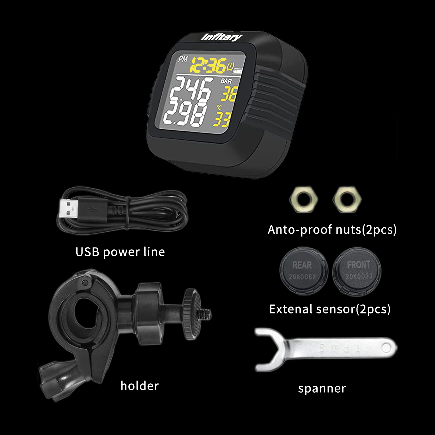 Infitary Motorcycle TPMS Tire  - đánh giá và giá Tire Pressure Monitor
